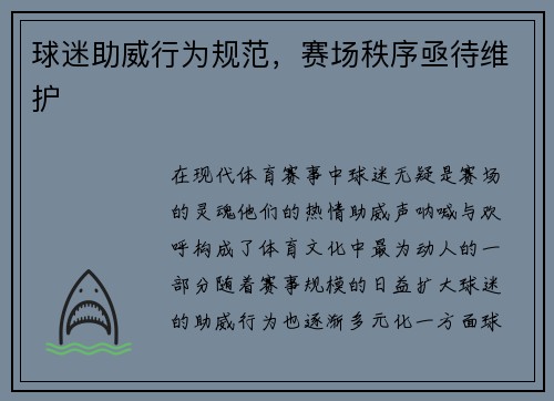 球迷助威行为规范，赛场秩序亟待维护