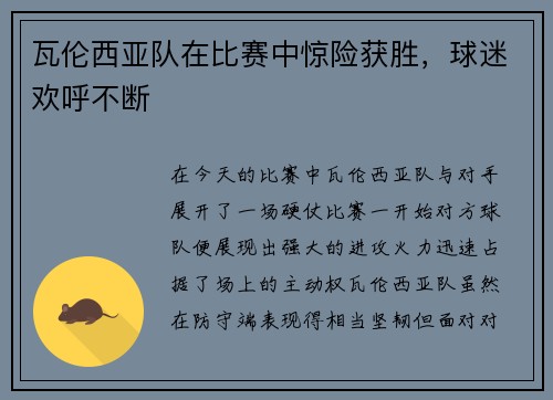 瓦伦西亚队在比赛中惊险获胜，球迷欢呼不断